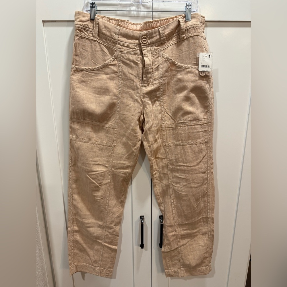 Free People NWT Tan Cargo Trousers. Cotton/Linen Blend. Size Large.